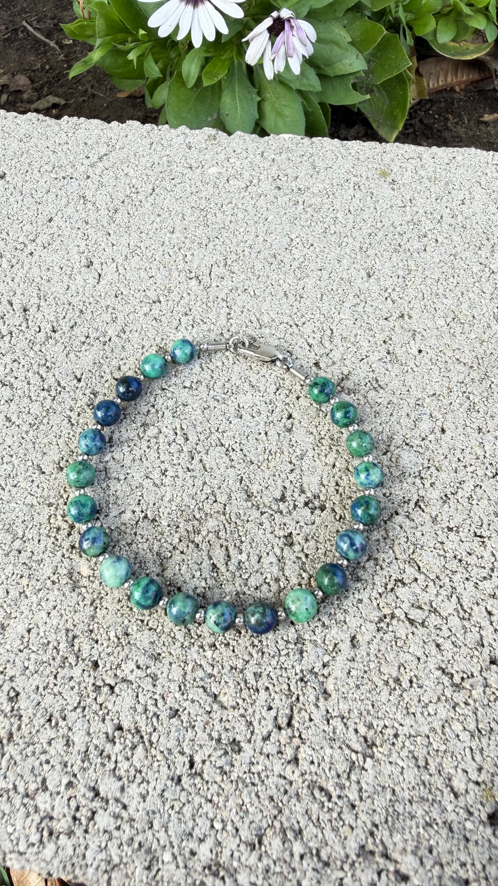 Chrysocolla 6mm Bracelet, with Stainless Steel Lobster Clasp