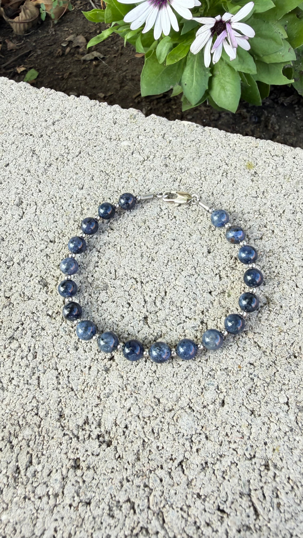 Iolite 6mm Bracelet, with Stainless Steel Lobster Clasp
