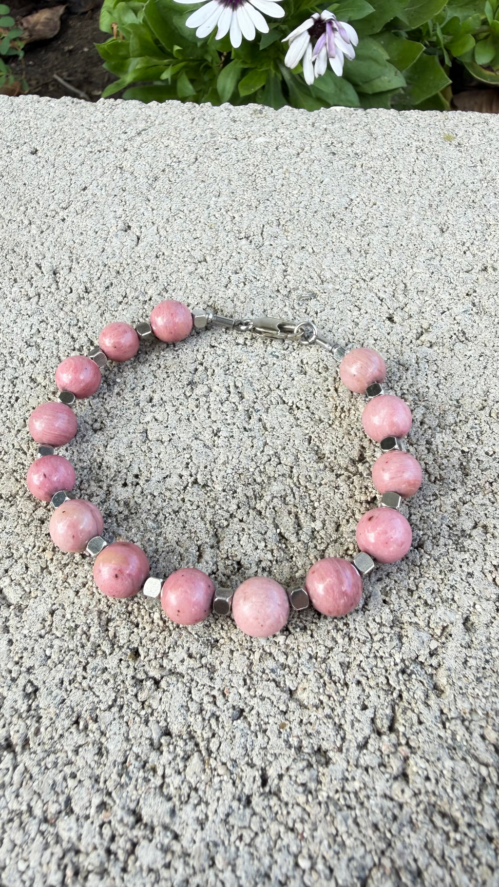 Rhodochrosite 8mm Bracelet, with Stainless Steel Lobster Clasp