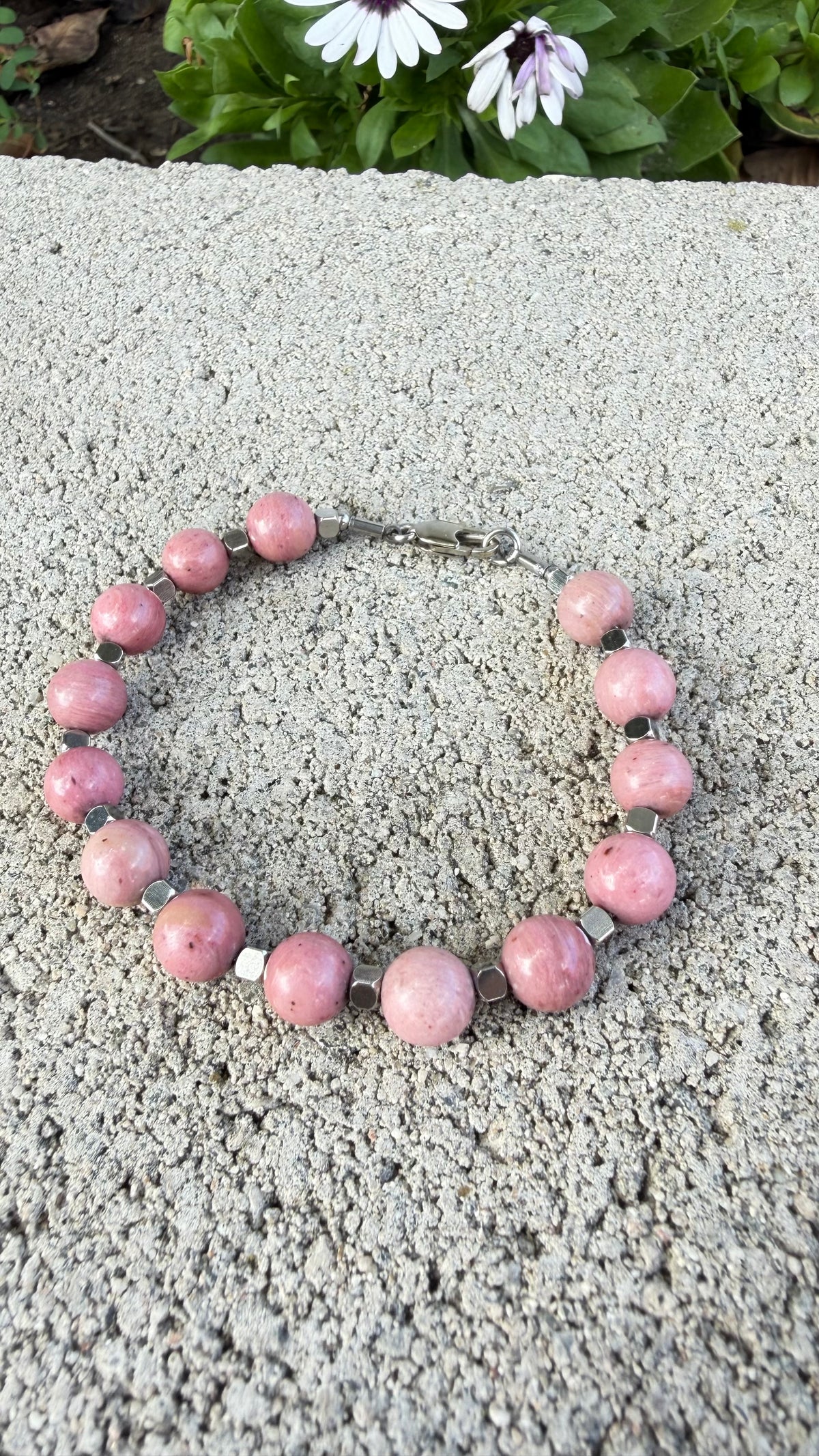 Rhodochrosite 8mm Bracelet, with Stainless Steel Lobster Clasp