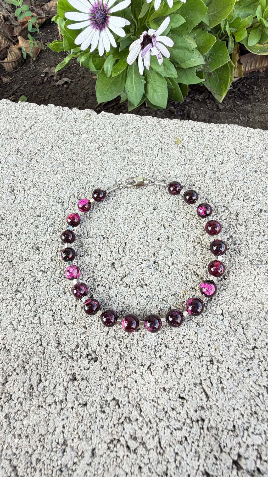 Purple Red Agate 6mm Bracelet, with Stainless Steel Lobster Clasp