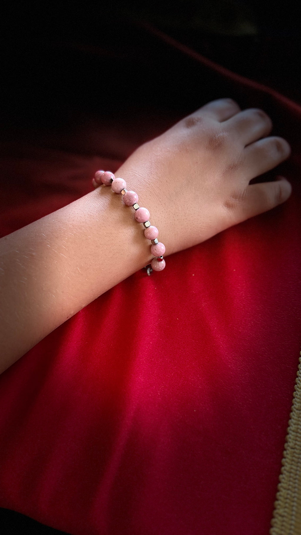 Rhodochrosite 8mm Bracelet, with Stainless Steel Lobster Clasp