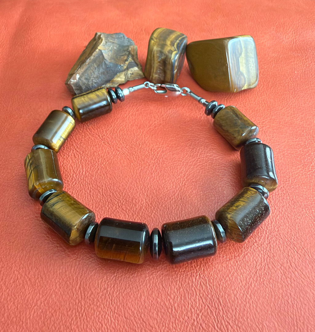 Tiger Eye Barrel Bead Bracelet