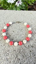 Coral & Howlite 8mm Bracelet, with Stainless Steel Lobster Clasp