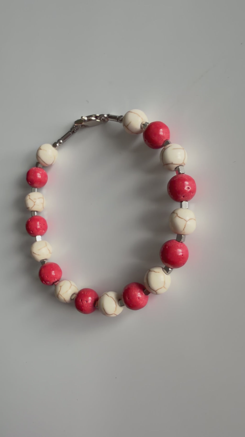 Coral & Howlite 8mm Bracelet, with Stainless Steel Lobster Clasp