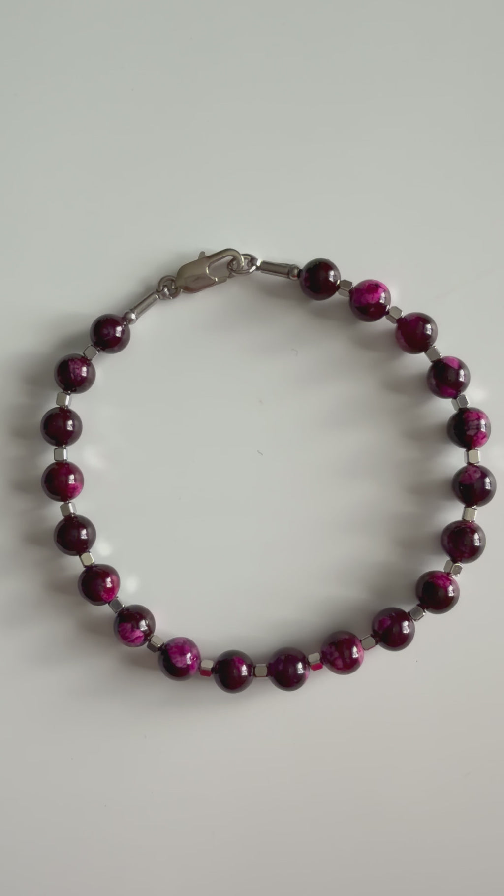 Purple Red Agate 6mm Bracelet, with Stainless Steel Lobster Clasp